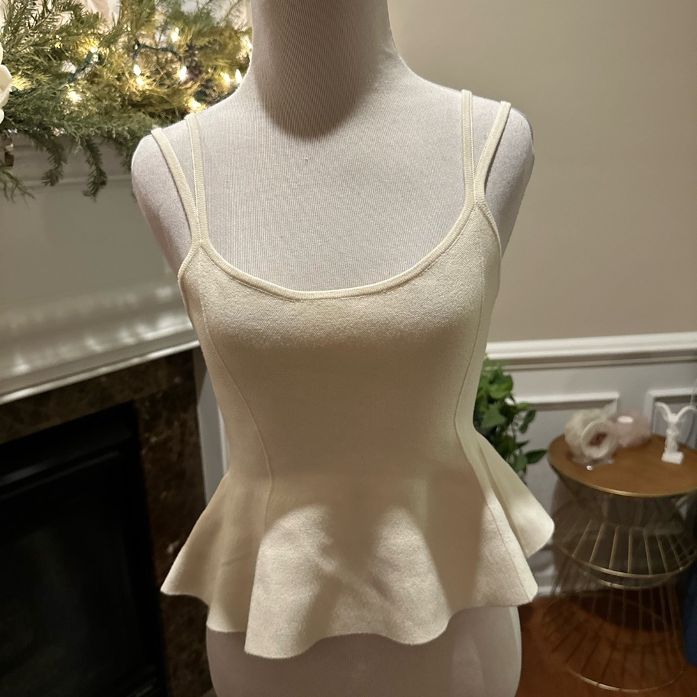 Maeve Anthropologie Cream Peplum Top